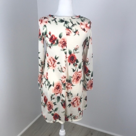 Pinc Cream Floral Long Sleeve Dress Size M - Picture 4 of 5